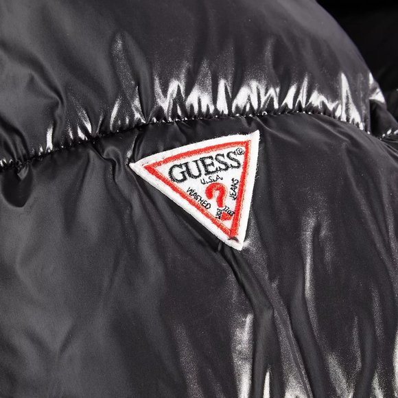 Guess Men's Black Hooded Full-Zip Puffer Coat Jacket Size L - Picture 3 of 4